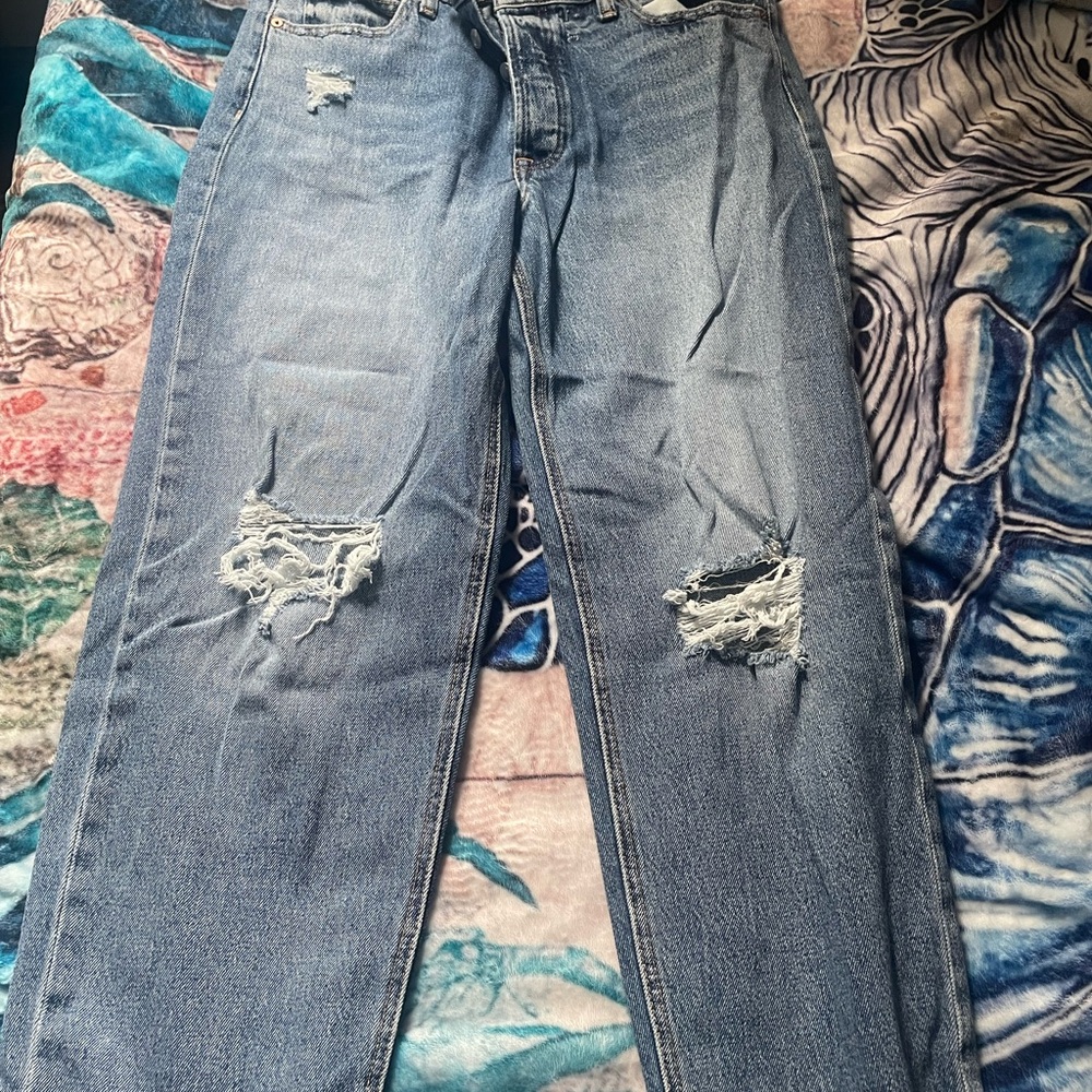 Women’s Distressed Straight-Leg Jeans - Light Blue